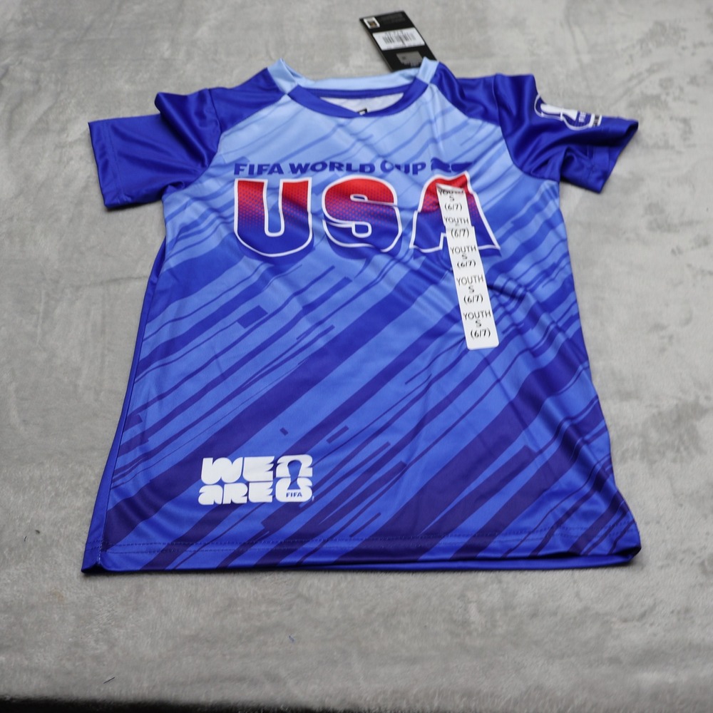 FIFA USA 2026 World Cup Shirt Youth Small 6/7 Blue Soccer Crew Jersey $20 NEW